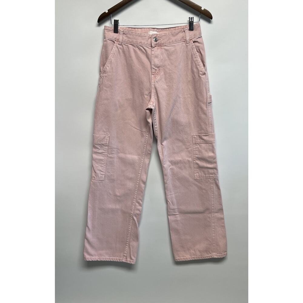H&M Womens Wide Leg Cargo Pants Sz 6 29X30 High Rise Light‎ Pink Baggy Carpenter